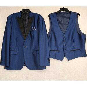 Men's Blue Suit Jacket and Vest Set